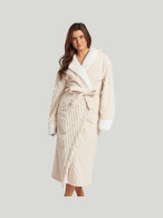 Loungeable Cream Geometric Luxury Fleece Hooded Maxi Robe - Image 1 of 4