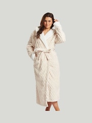 Loungeable Cream Geometric Luxury Fleece Hooded Maxi Robe - Image 2 of 4