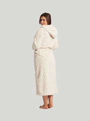 Loungeable Cream Geometric Luxury Fleece Hooded Maxi Robe - Image 3 of 4