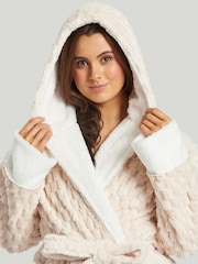 Loungeable Cream Geometric Luxury Fleece Hooded Maxi Robe - Image 4 of 4