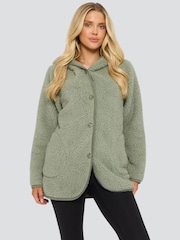 Loungeable Green Borg Button Lounge Hooded Cardigan - Image 5 of 6
