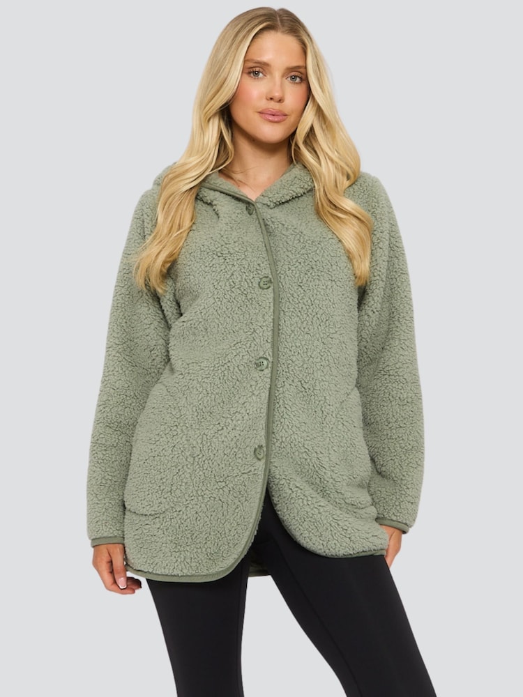 Grün - Loungeable Hoodie-Jacke aus kuscheligem Fleece mit Knöpfen - Bild 5 von 5