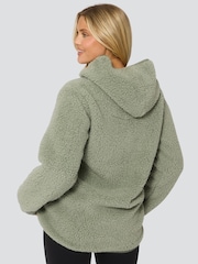 Loungeable Green Borg Button Lounge Hooded Cardigan - Image 6 of 6