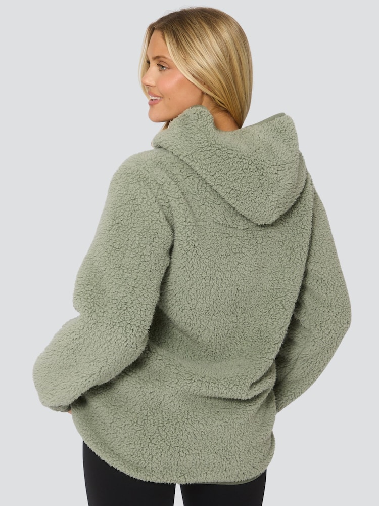 Loungeable Green Borg Button Lounge Hooded Cardigan - Image 6 of 6