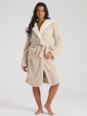 Loungeable Brown Wavy Cut Sherpa Hooded Midi Robe - Image 1 of 5