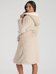Loungeable Brown Wavy Cut Sherpa Hooded Midi Robe - Image 2 of 5