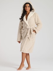Loungeable Brown Wavy Cut Sherpa Hooded Midi Robe - Image 3 of 5