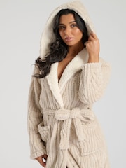 Loungeable Brown Wavy Cut Sherpa Hooded Midi Robe - Image 4 of 5