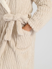 Loungeable Brown Wavy Cut Sherpa Hooded Midi Robe - Image 5 of 5