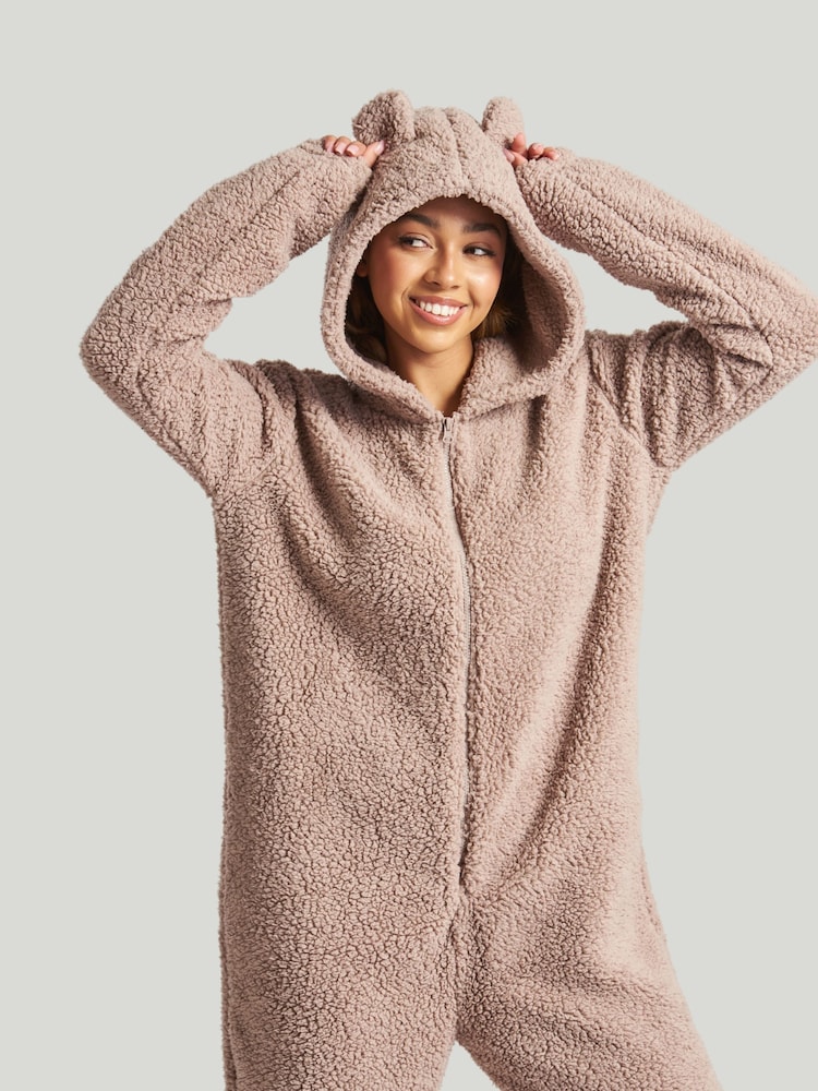Loungeable Brown Brown Fleece All-In-One With Ears - Image 2 of 5