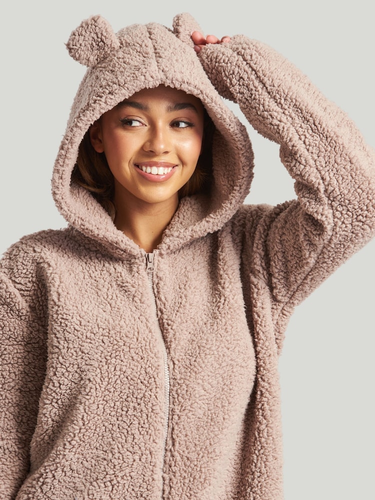 Loungeable Brown Brown Fleece All-In-One With Ears - Image 3 of 5