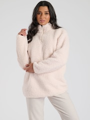 Loungeable Cream Borg 1/4 Zip Jumper - Image 1 of 5