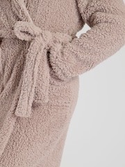 Loungeable Brown Sherpa Maxi Robe With Luxury Fleece Lined Hood - Image 4 of 5