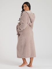 Loungeable Brown Sherpa Maxi Robe With Luxury Fleece Lined Hood - Image 5 of 5