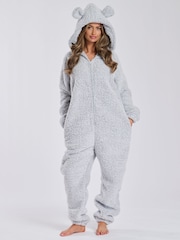 Loungeable Silver Sherpa XL Ears Teddy All-In-One - Image 1 of 4