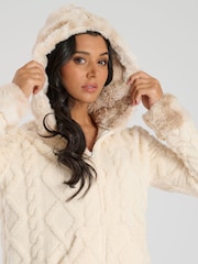 Loungeable Cream Cable Cut Sherpa With Faux Fur Trim All-In-One - Image 5 of 6