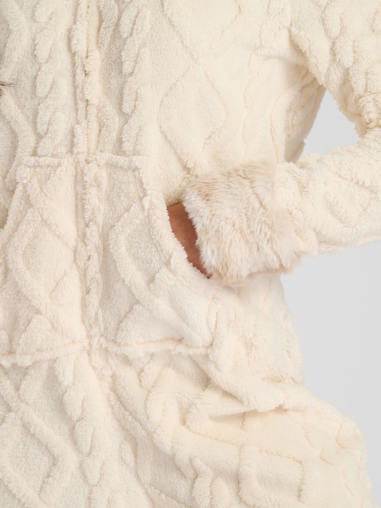Loungeable Cream Cable Cut Sherpa With Faux Fur Trim All-In-One - Image 6 of 6