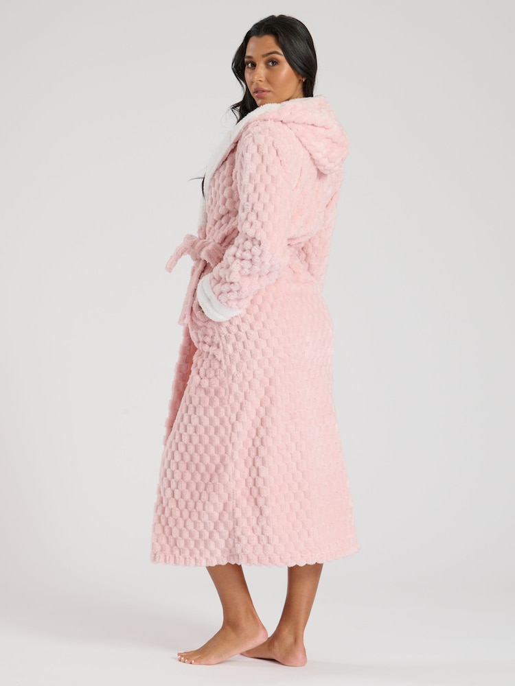 Loungeable Pink Geometric Luxury Fleece Hooded Maxi Robe - Image 2 of 4
