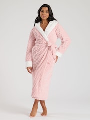 Loungeable Pink Geometric Luxury Fleece Hooded Maxi Robe - Image 3 of 4