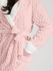 Loungeable Pink Geometric Luxury Fleece Hooded Maxi Robe - Image 4 of 4