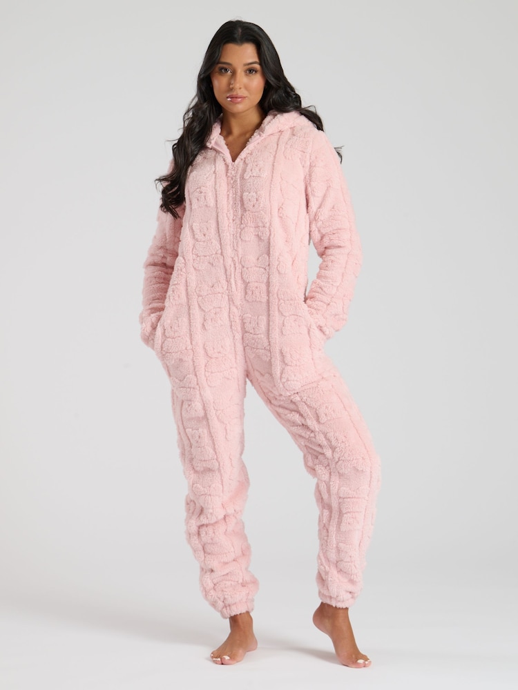 Loungeable Pink Teddy Cut Sherpa All-In-One - Image 1 of 5