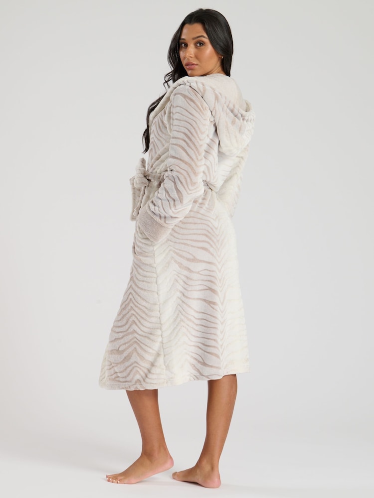 Loungeable Brown Ombre Tiger Midi Hooded Robe - Image 2 of 5