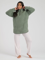 Loungeable Green Borg 1/4 Zip Jumper - Image 3 of 6