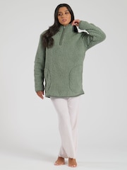 Loungeable Green Borg 1/4 Zip Jumper - Image 4 of 6