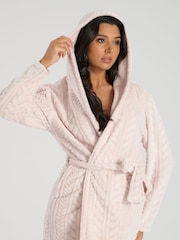 Loungeable Pink Frosted Cable Cut Midi Hooded Robe - Image 2 of 5