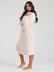 Loungeable Pink Frosted Cable Cut Midi Hooded Robe - Image 3 of 5
