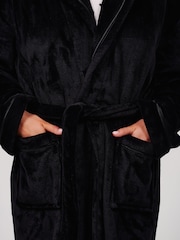 Loungeable Black Ribbon Trim Luxury Fleece Hooded Maxi Robe - Image 8 of 10