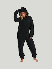 Loungeable Black Black Fleece All-In-One With Ears - Image 3 of 4