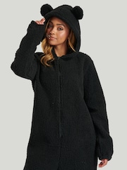 Loungeable Black Black Fleece All-In-One With Ears - Image 4 of 4