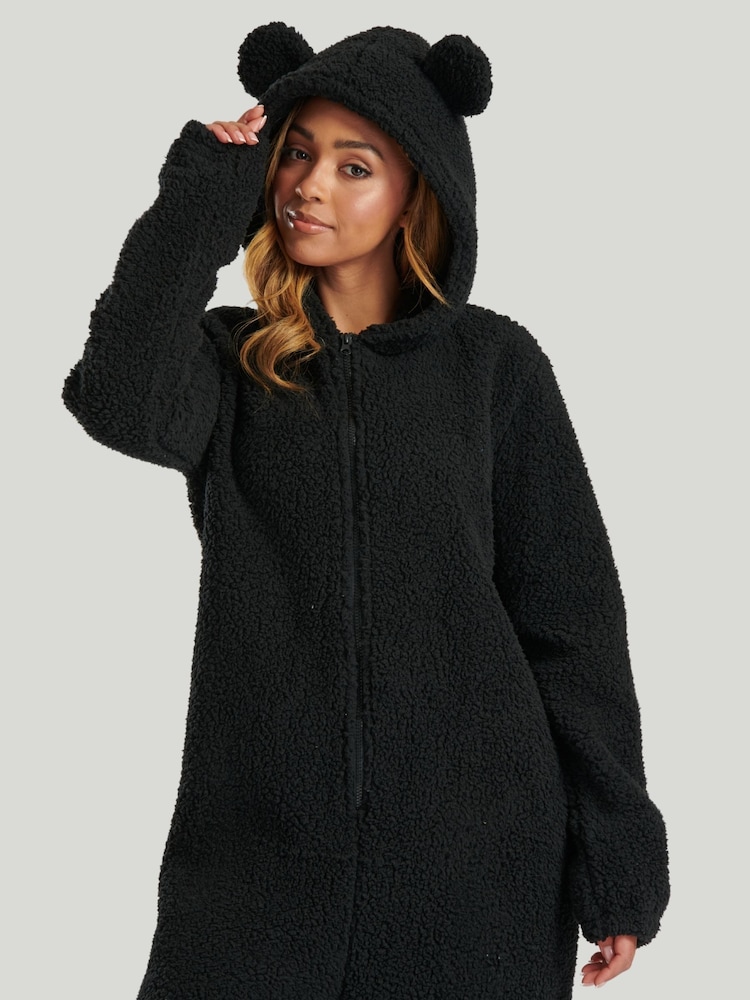 Loungeable Black Black Fleece All-In-One With Ears - Image 4 of 4