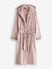 Rosa claro - Bata larga con capucha de polar con ribete de cinta Luxury de Loungeable - Imagen 6 de 6