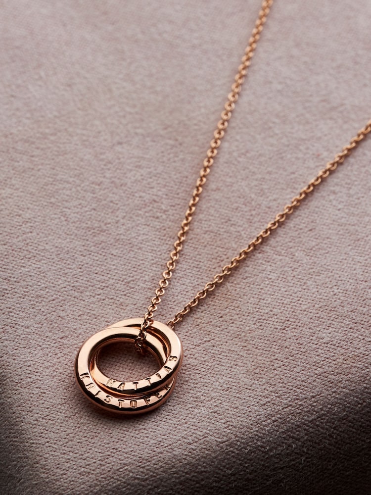 Posh Totty Designs Gold Tone Personalised Mini Two Ring Russian Necklace - Image 2 of 4