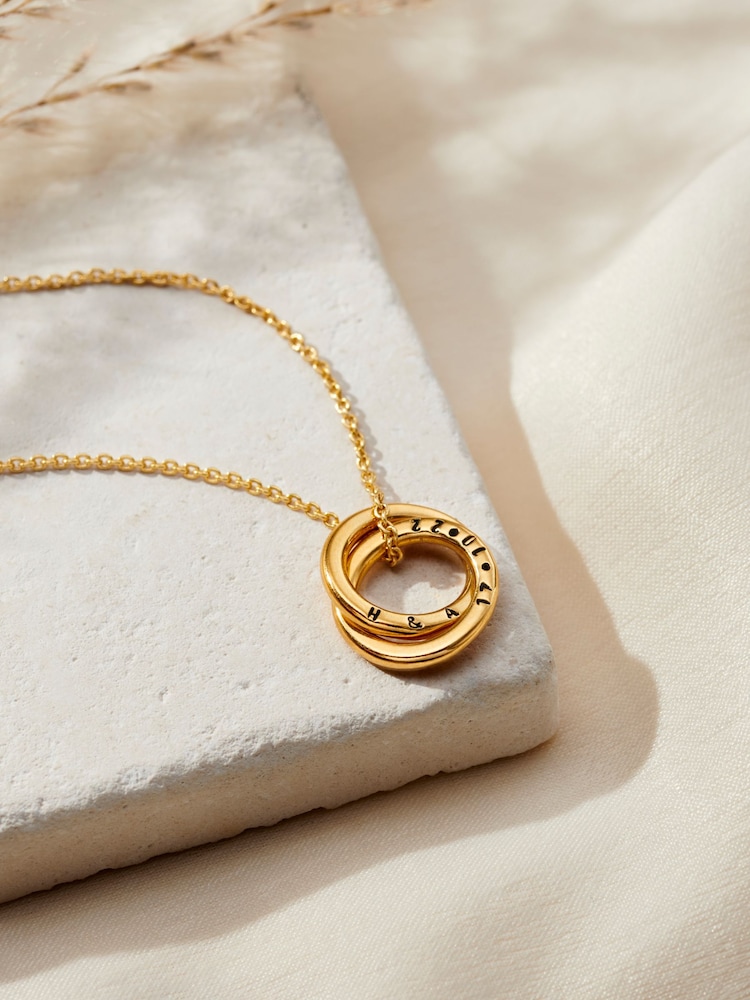 Posh Totty Designs Gold Tone Personalised Mini Two Ring Russian Necklace - Image 1 of 5