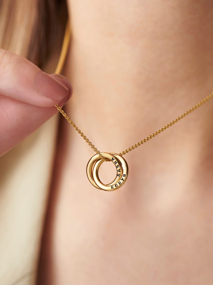 Posh Totty Designs Gold Tone Personalised Mini Two Ring Russian Necklace - Image 2 of 5