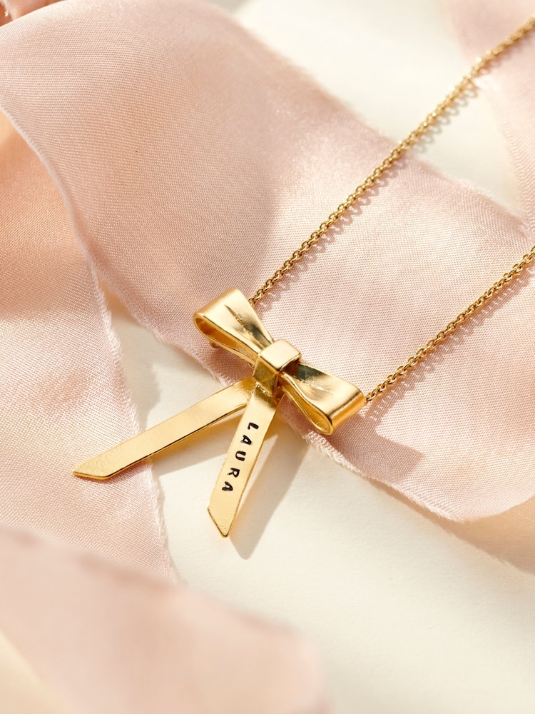Posh Totty Designs Gold Tone Personalised Bow Charm Necklace - Image 1 of 3
