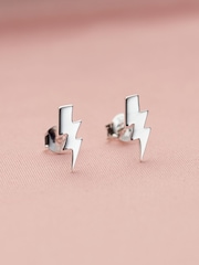 Posh Totty Designs Silver Tone Personalised Lightning Bolt Stud Earrings - Image 2 of 3