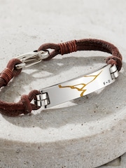 Posh Totty Designs Mens Silver Tone Leather Cord Personalised Kintsugi Bracelet - Image 1 of 3