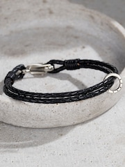 Posh Totty Designs Mens Silver Tone Personalised Double Leather Message Bracelet - Image 2 of 3