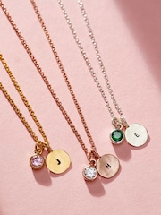 Posh Totty Designs Personalise Gold Tone Birthstone & Initial Disc Charm Necklace - Image 2 of 4