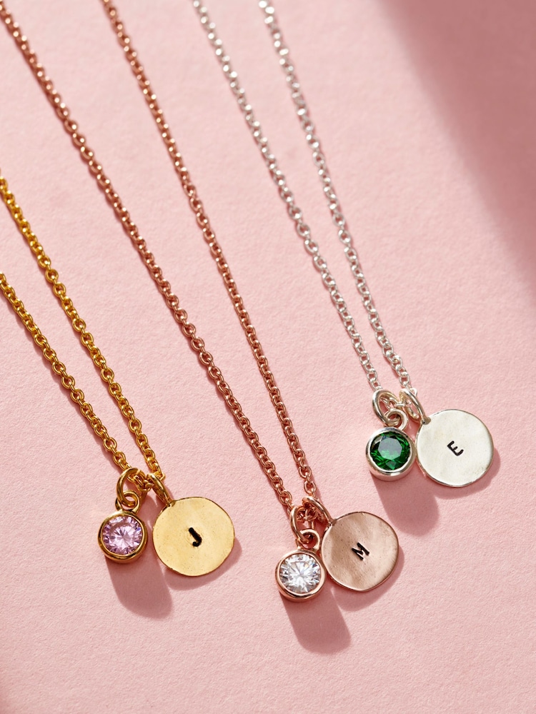 Posh Totty Designs Personalise Gold Tone Birthstone & Initial Disc Charm Necklace - Image 2 of 4