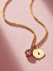 Posh Totty Designs Personalise Gold Tone Birthstone & Initial Disc Charm Necklace - Image 1 of 4