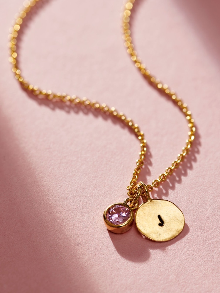 Posh Totty Designs Personalise Gold Tone Birthstone & Initial Disc Charm Necklace - Image 1 of 4