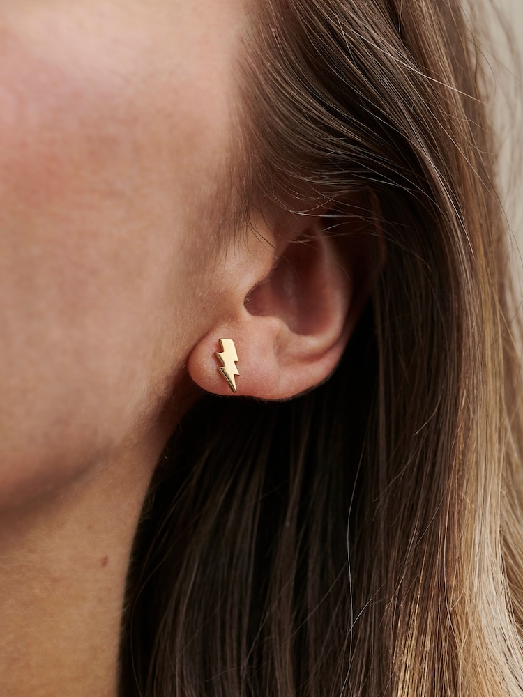 Posh Totty Designs Gold Tone Personalised Lightning Bolt Stud Earrings - Image 2 of 4