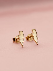 Posh Totty Designs Gold Tone Personalised Lightning Bolt Stud Earrings - Image 3 of 4