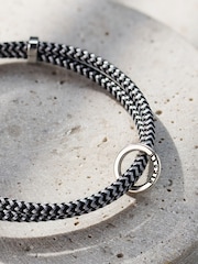 Posh Totty Designs Mens Silver Tone Personalised Heringbone Leather Message Bracelet - Image 2 of 3