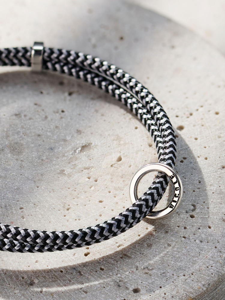 Posh Totty Designs Mens Silver Tone Personalised Heringbone Leather Message Bracelet - Image 2 of 3